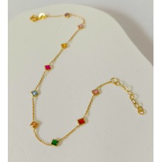 Βραχιόλι Σε Κίτρινο Χρυσό 14Κ - Με μικρά τετράγωνα χρωματιστά ζιργκόν (BR119)